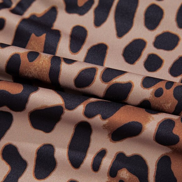 B252 Brown Spaghetti Straps Ruched Leopard Bodysuit - Picture 15 of 16